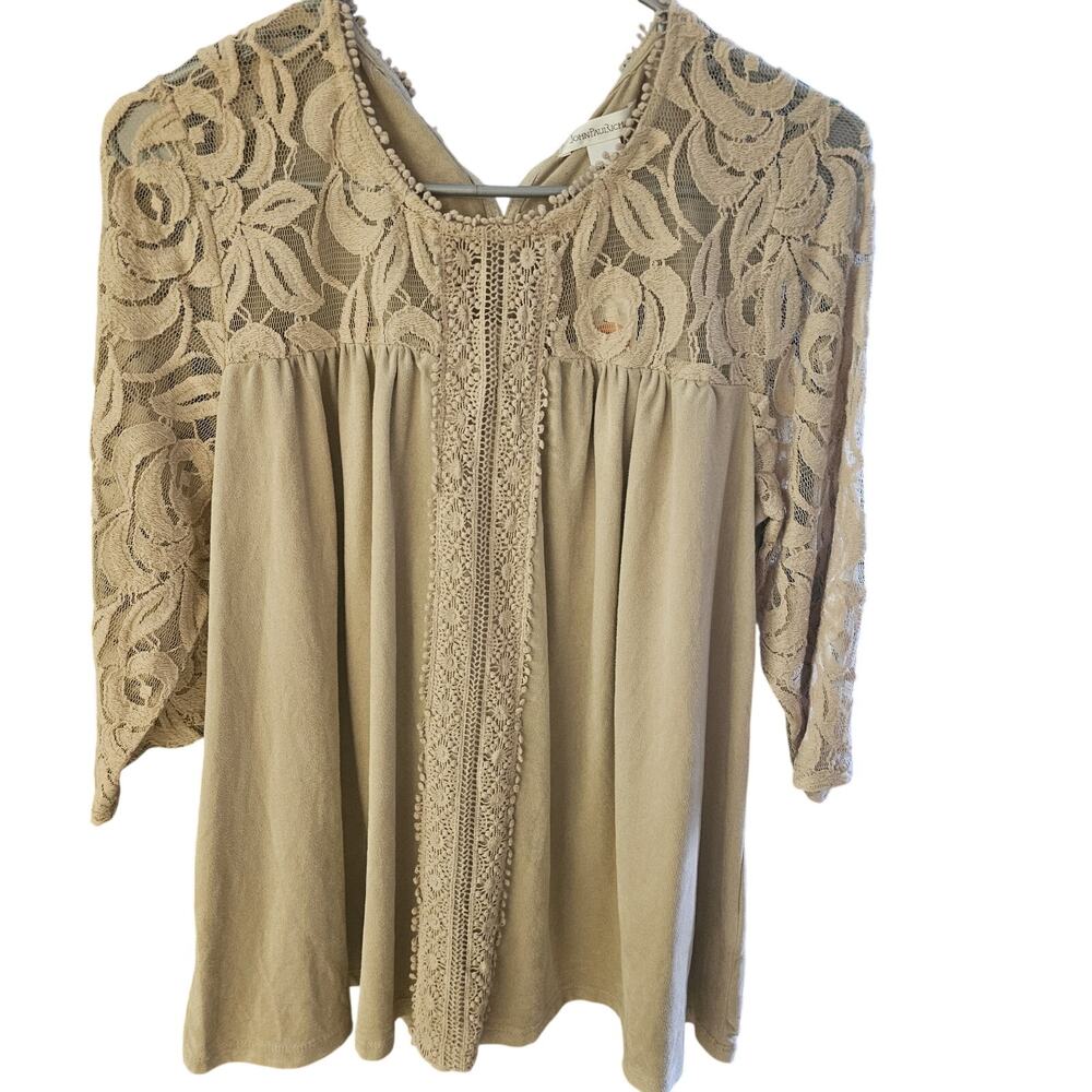 John Paul Richard Large Beige Tan Boho Festival Blouse NWT Sz L